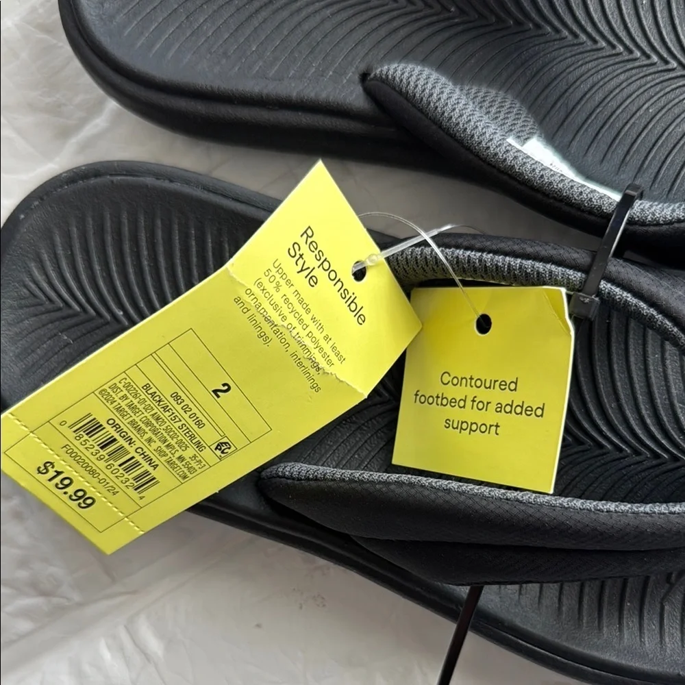 New All In Motion Kids Comfortable Black Flip Flops Size 2 Color Blk